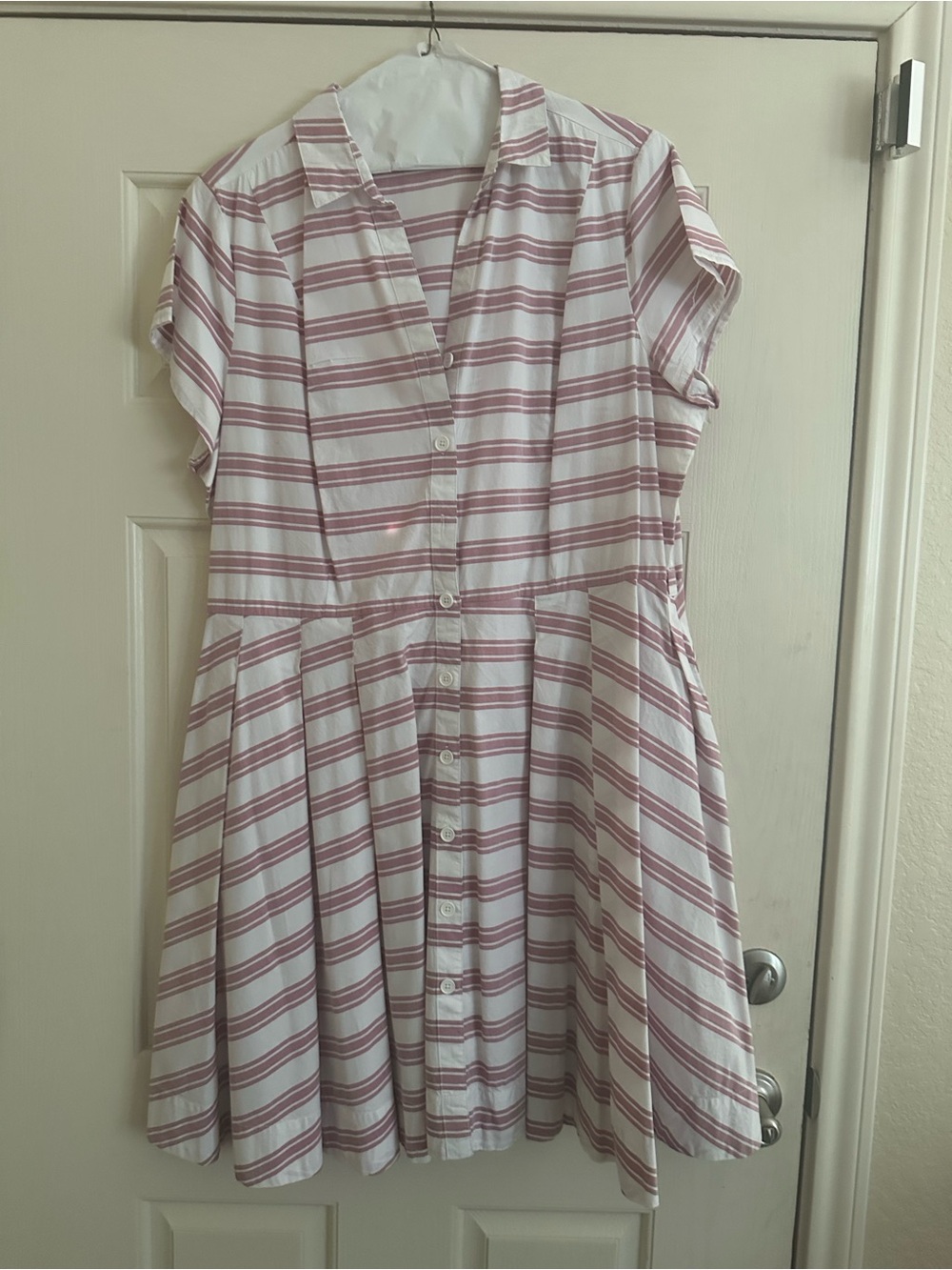 ellos Pink and White Striped Button-Front Casual Dress